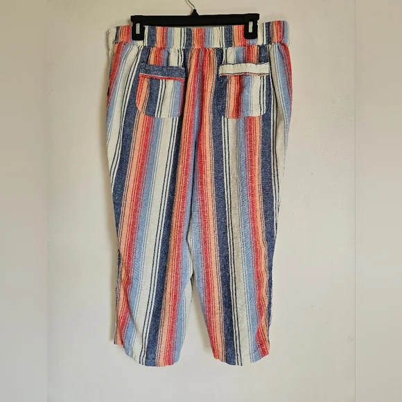 Per Se sizeLG linen blend wide leg crop pant, blue/orange stripe,beach,lagenlook - Picture 6 of 11